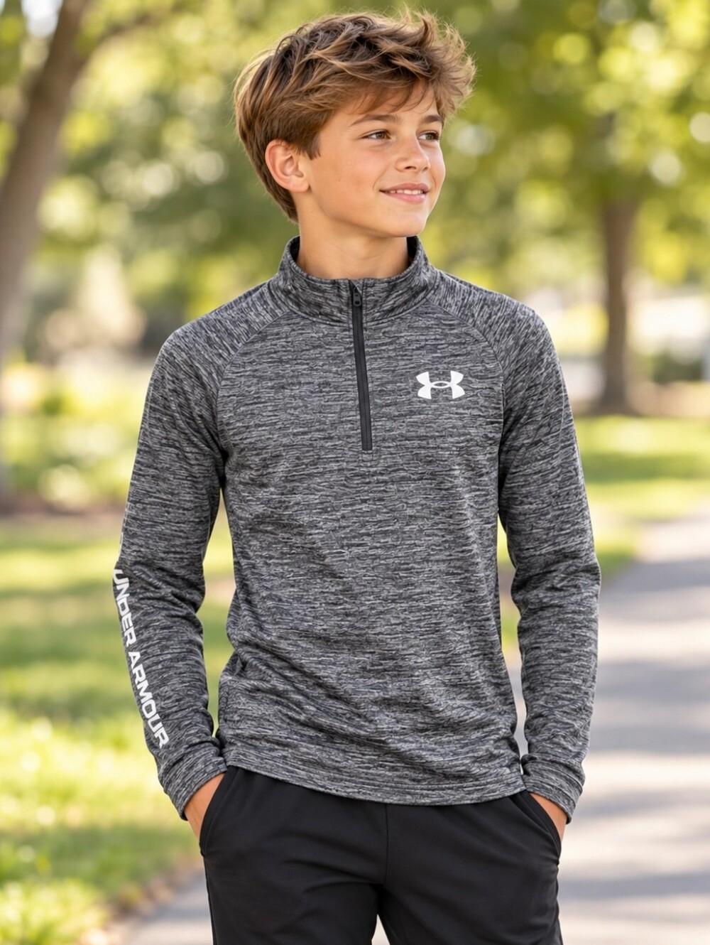 Under Armour Boys Youth Large Gray Heather 1/2 Zip Long Sleeve Pullover NWT